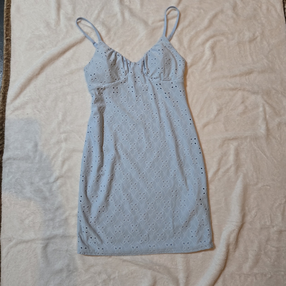 No Boundaries Light Blue Eyelet Mini Dress